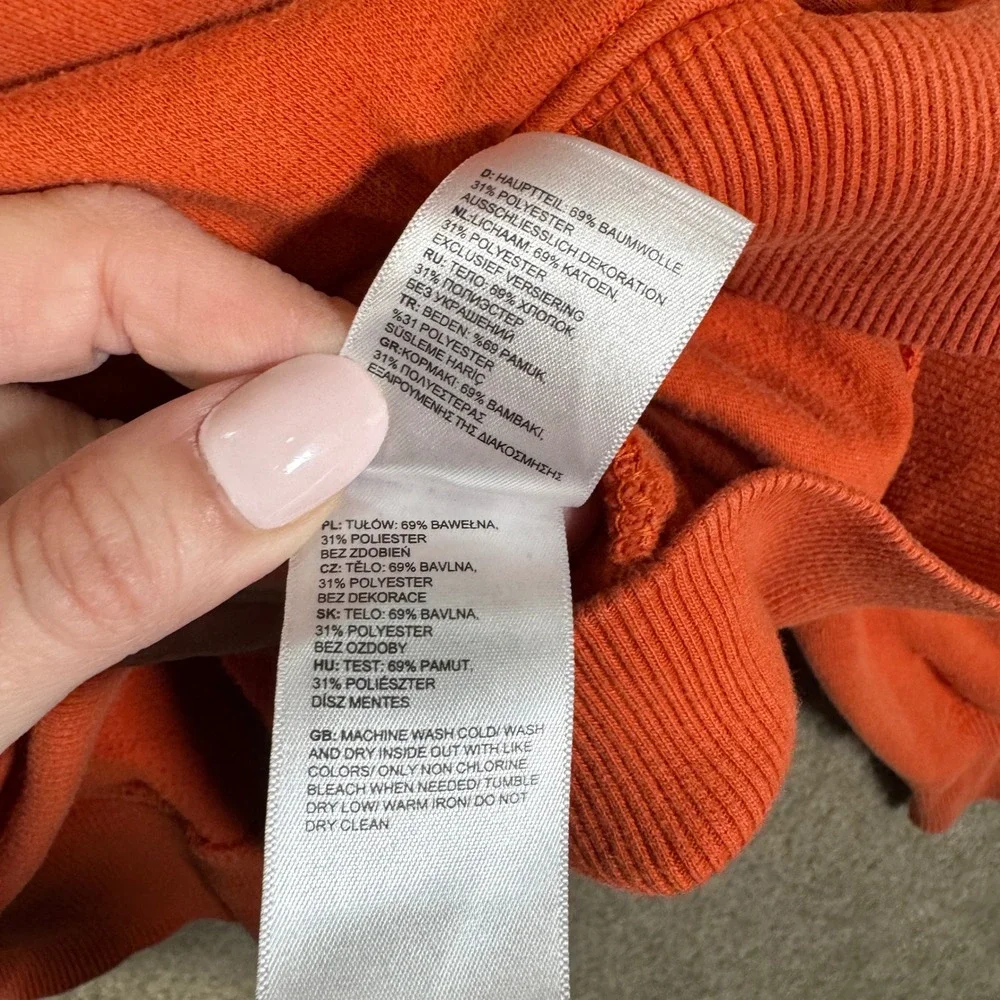 The North Face Hoodie Mens Large Orange Vertical Logo Pullover Sweatshirt